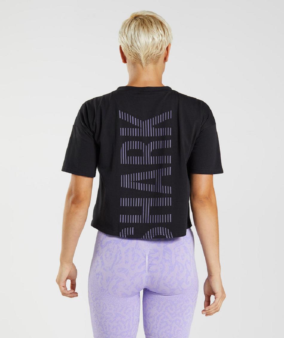 Gymshark 315 Midi Ženske T Shirts Crne Ljubičaste | HR 3259OKI